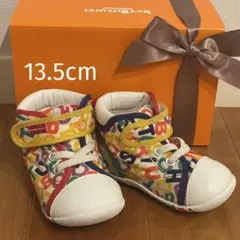 美品 13.5cm ホットビスケッツ ベビーシューズ カラフルロゴ ビーンズくん