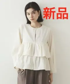 新品‼️オペークドットクリップ　前開きペプラムブラウス　白　Mサイズ