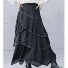 PAGEBOY ステッチプリーツフリルスカート ブラック