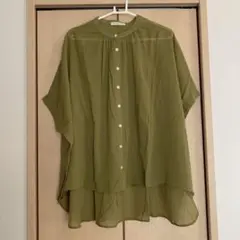 HEART MARKET バンドカラー 半袖ブラウス カーキのサムネイル
