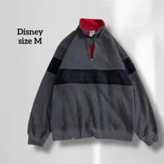 ディズニー トレーナー グレー フリース 刺繍ロゴ ハーフジップ b148