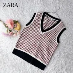 ZARA ザラ　ジレ　ニットベスト　ツイード　Vネック　コットン　綿100のサムネイル