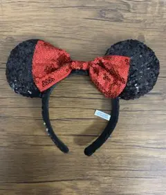 ミニーマウス スパンコールカチューシャ 赤リボン