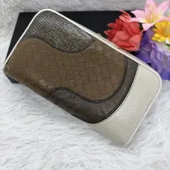 RFID搭載/希少✨️ボッテガ 長財布 ラウンドジップ イントレチャート 茶