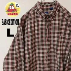 USA古着 BASICEDITIONS ネルシャツ　L ブラウンレッド　チェック