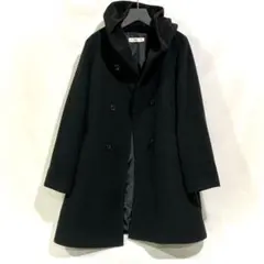【キャサリンロス】フード付きミドル丈コート 黒 Mサイズ ウール混