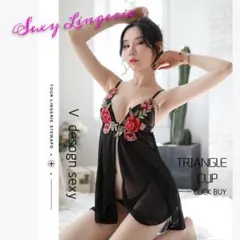 情熱の薔薇　セクシーランジェリー　Tバックセット　前開き　ブラック