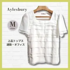 美品✨Aylesbury 半袖ブラウス M シアー袖 プリーツ 通勤 上品のサムネイル