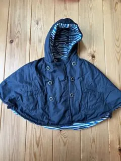 ブランシェス ベビー ポンチョ ネイビー ストライプ リバーシブル