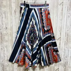 ザラ　ZARA プリーツスカート　スカーフ柄　マルチカラー　ウエストゴム　M