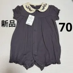 新品 襟付き 刺繍 カバーオール ロンパース 夏服 70