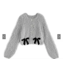 シャギーニットリボンショート丈カーディガン[pm415]