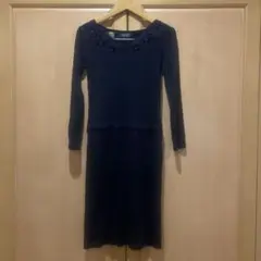 JUSGLITTY ジャスグリッティー　モール刺繍ニットワンピース　ネイビー