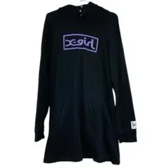 美品　X-girl エックスガール　フード付き　ロゴスウェット　ワンピース　黒
