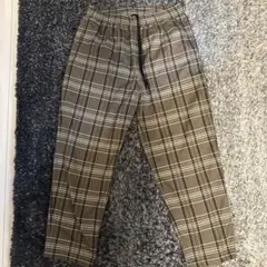 ブラウン系チェック柄ワイドパンツ