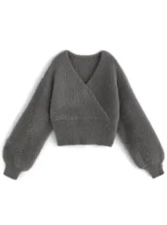 フェザーニットカシュクールショート丈トップス[kz286] サイズL チャコール