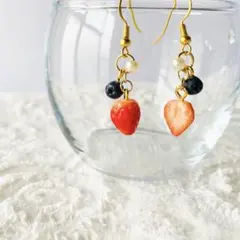 いちごとブルーベリーのピアス　イヤリング（片方ハーフ苺）