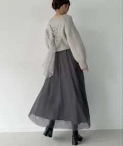 JUNOAH レースアップチュールリボンニット チュールキャミワンピース　セット