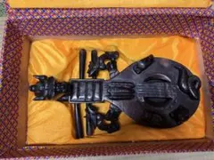 AKa6106 善光寺 記念 木彫 馬 大黒天 鉄製 鐘 置物 馬高さ約43cm