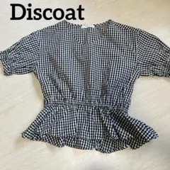 Discoat ディスコートチェック柄パフスリーブペプラムトップス　FREE