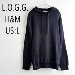 L.O.G.G. H&M パーカー US:L ネイビー ストライプ フード 厚手