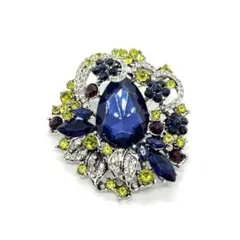 BR-248 ♡ 雫 ロイヤルブルー フラワー ブローチ ♡‬ 大ぶり 上品