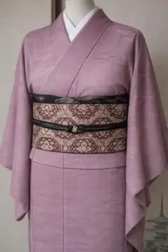 正絹 袷 色無地 薄小豆色 くすみピンク 地紋入り 共八掛 紋なし 身丈159