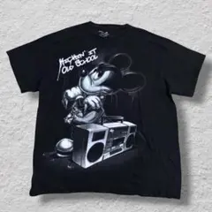 Disney ミッキーTシャツ ビッグプリント ラップT HIPHOP 黒 Lのサムネイル