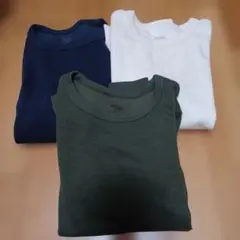 UNIQLOキッズ　　 ヒートテック長袖3枚 ネイビー ホワイト カーキ