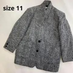 ヘリンボーン　スタンドカラー　コート　アウター　ウール　ビンテージ　レトロ　L