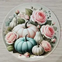看板 プレート(パンプキン)ハロウィン雑貨　北欧雑貨　かぼちゃ　薔薇　ローズ