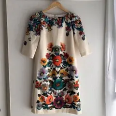 SunaUna スーナウーナ ワンピース ひざ丈 半袖 アイボリー 花柄