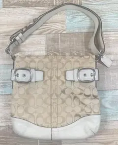 COACH　キャンバス レザー　ショルダーバッグ　シグネチャー　白　F17088