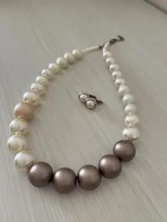 パール(ホワイト、ブラウン) ネックレス イヤリングセット