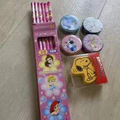 ディズニープリンセス 2B鉛筆 6本セットとマスキングテープ　スヌーピースタンプ