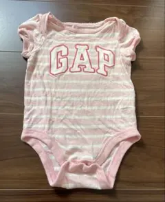 ベビーGAP ピンクボーダーロンパース　ロゴ　6-12months