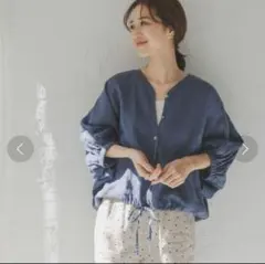 URBAN RESEARCH DOORS リネンドロストドルマンブラウス　青