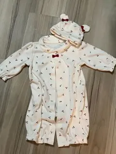 チェリー柄ロンパース・帽子セット 50-60cm