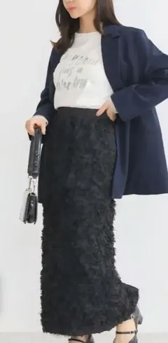 earth music&ecology フラワーチュールナロースカート ブラック