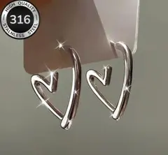 143シルバーオープンハートピアス オールステンレス素材　低アレ　高見え