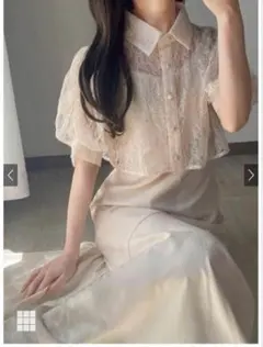 GRL花柄レースショート丈ブラウスXマーメイドキャミワンピースセットアップ