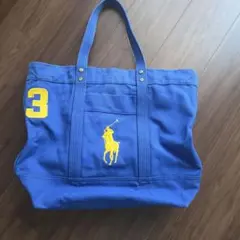 ポロラルフローレン3 トートバッグ ☆キャンバス肩掛け 青