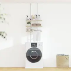 ランドリーラック 洗濯機ラック 突っ張り式高さ調整 洗濯パン対応(ナチュラル)
