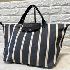 【レアアイテム】LONGCHAMPロンシャントート　デニム/ストライプ　サイズL