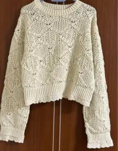 ZARA ザラ コントラストレーストリム　ニット　セーター L