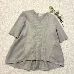 Sono Aラインケーブル風五分丈ニットライトグレーソーノサイズ1美品のサムネイル