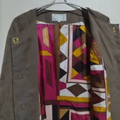 自由区　ブラウンジャケット 幾何学模様の裏地　サイズ46　日本製