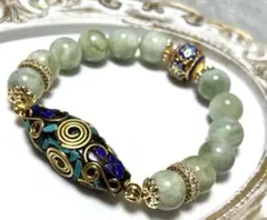 （A198)癒しのサーペンティン◆ターコイズ☆ラピスラズリ天珠型◆ブレスレット