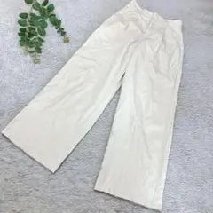 GU 【リネン混】タックワイドパンツ　ホワイト　Ｓ