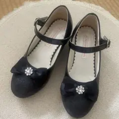 【プライベートレーベル】19cm リボン付きブラックフォーマルシューズ